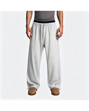 Two-Waistband Embroidered Wide-Leg Sweatpants with False Two-Piece Design