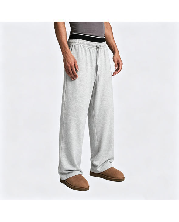 Two-Waistband Embroidered Wide-Leg Sweatpants with False Two-Piece Design