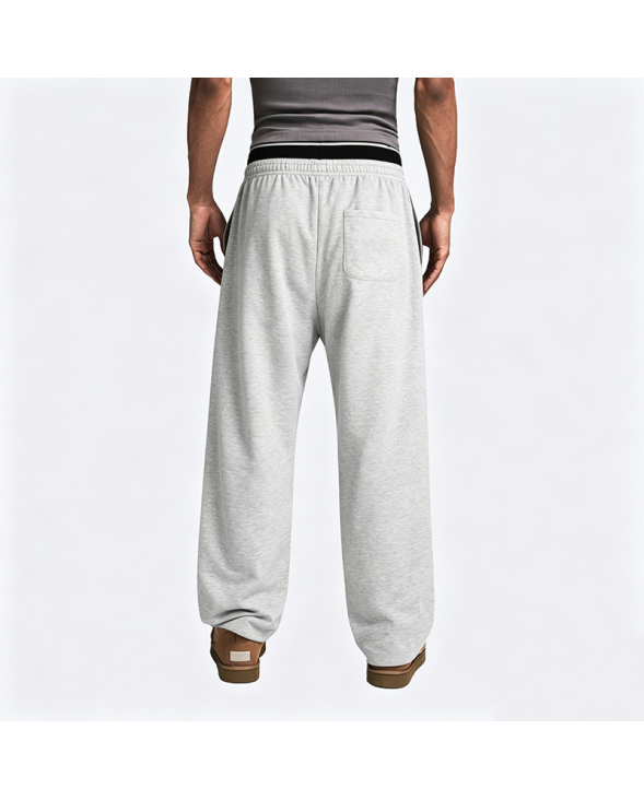 Two-Waistband Embroidered Wide-Leg Sweatpants with False Two-Piece Design