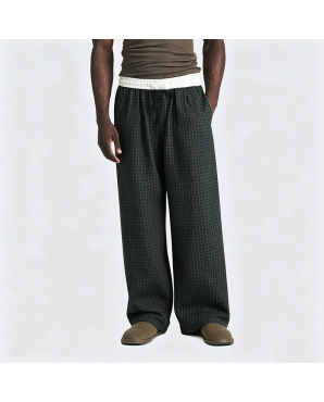 American Retro Plaid Color-Blocking Wide-Leg Pants