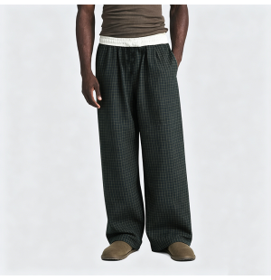 American Retro Plaid Color-Blocking Wide-Leg Pants