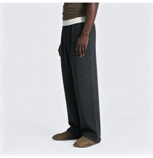 American Retro Plaid Color-Blocking Wide-Leg Pants