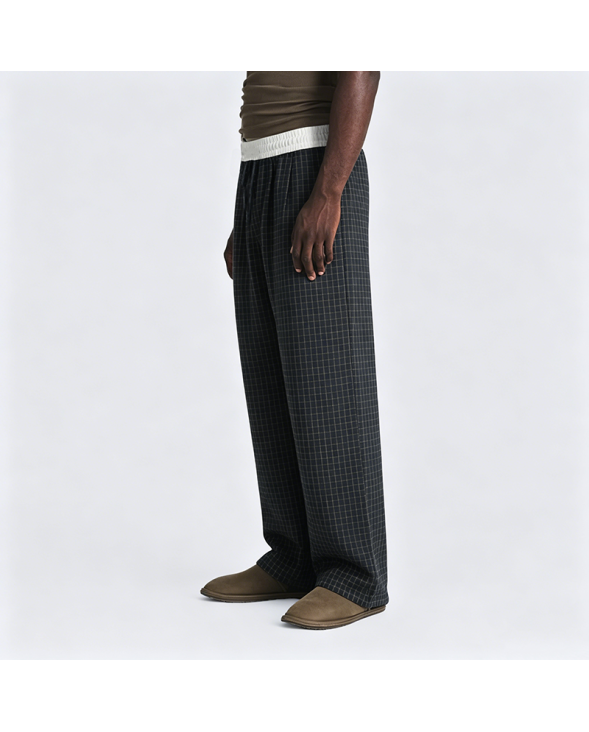 American Retro Plaid Color-Blocking Wide-Leg Pants