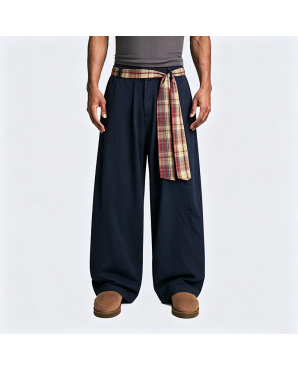 American Retro Checkered Ribbon Casual Pants