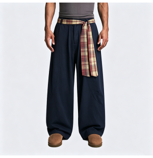 American Retro Checkered Ribbon Casual Pants