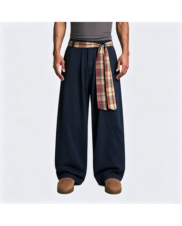 American Retro Checkered Ribbon Casual Pants