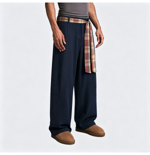 American Retro Checkered Ribbon Casual Pants