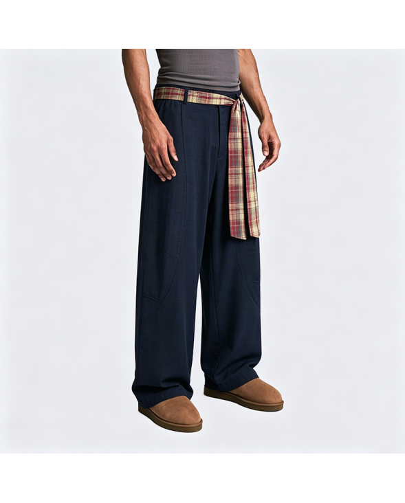 American Retro Checkered Ribbon Casual Pants