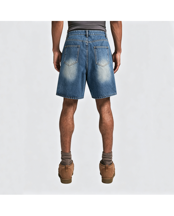 Towel Embroidered Denim Shorts Loose Wide-Leg Mid-Length