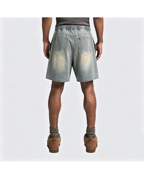 American Retro Star Frayed Drawstring Denim Shorts Loose Fit Mid-Thigh