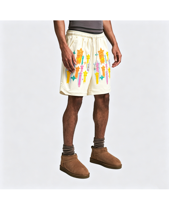 American Graffiti Star Shorts Men's Loose Fit Casual Five-Pocket