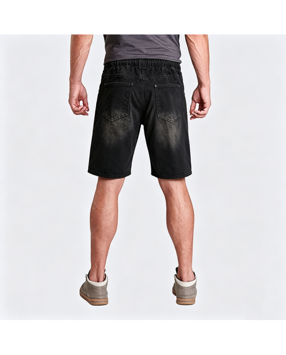 Men's Washed Denim Shorts with Drawstring Waist American Retro Casual