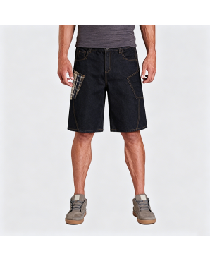 American Retro Plaid Patchwork Embroidered Denim Shorts