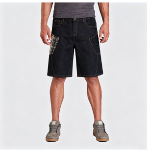 American Retro Plaid Patchwork Embroidered Denim Shorts