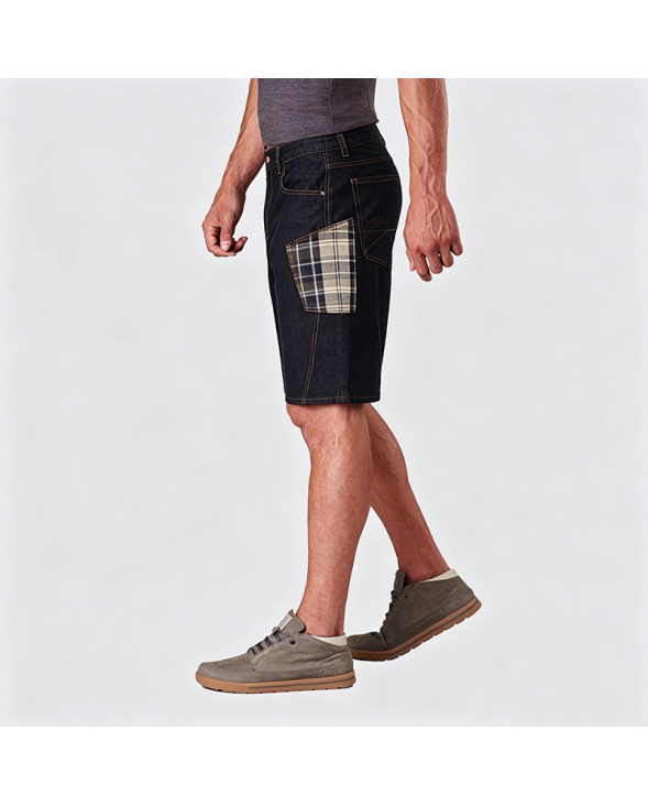 American Retro Plaid Patchwork Embroidered Denim Shorts