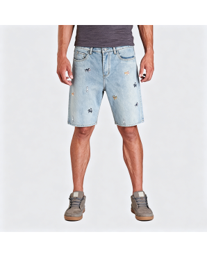 American Retro Puppy Embroidered Denim Shorts Loose Wide-Leg