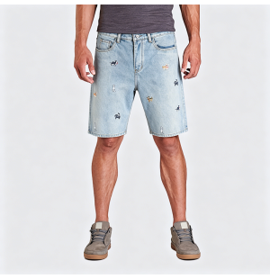 American Retro Puppy Embroidered Denim Shorts Loose Wide-Leg