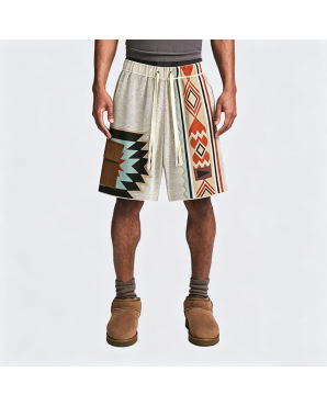 Navajo Knit Shorts Men's Casual Embroidery Loose Fit