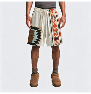 Navajo Knit Shorts Men's Casual Embroidery Loose Fit