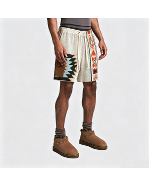 Navajo Knit Shorts Men's Casual Embroidery Loose Fit