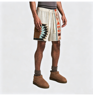 Navajo Knit Shorts Men's Casual Embroidery Loose Fit