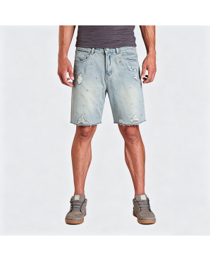 American Style Distressed Denim Shorts with Raw Hem Loose Straight Leg