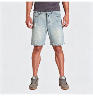 American Style Distressed Denim Shorts with Raw Hem Loose Straight Leg