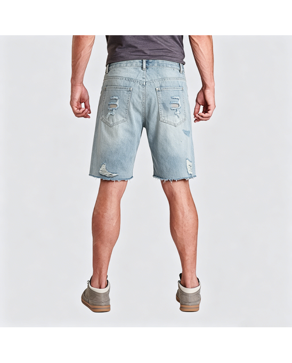 American Style Distressed Denim Shorts with Raw Hem Loose Straight Leg