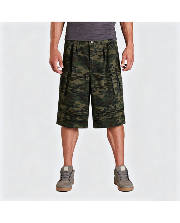 American Retro Camouflage Cargo Cropped Pants Loose Straight Wide Leg