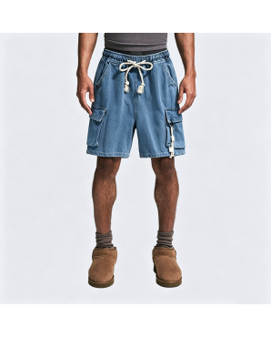 Men's Workwear Denim Shorts Summer Washed Loose Straight Leg