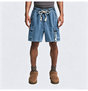 Men's Workwear Denim Shorts Summer Washed Loose Straight Leg