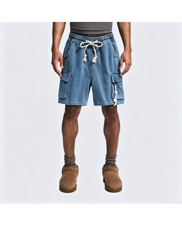 Men's Workwear Denim Shorts Summer Washed Loose Straight Leg