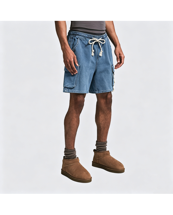 Men's Workwear Denim Shorts Summer Washed Loose Straight Leg