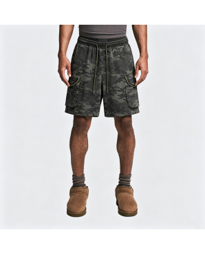 American Retro Camo Denim Shorts Loose Workwear Street Style