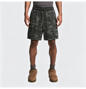 American Retro Camo Denim Shorts Loose Workwear Street Style