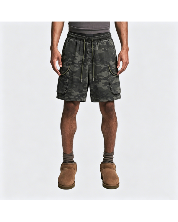 American Retro Camo Denim Shorts Loose Workwear Street Style