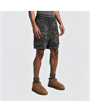 American Retro Camo Denim Shorts Loose Workwear Street Style