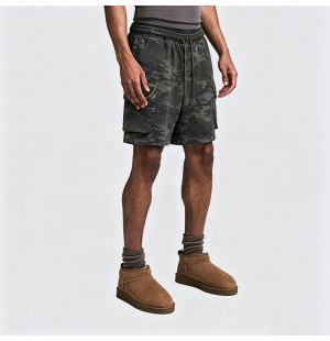 American Retro Camo Denim Shorts Loose Workwear Street Style