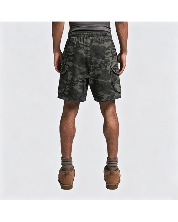American Retro Camo Denim Shorts Loose Workwear Street Style