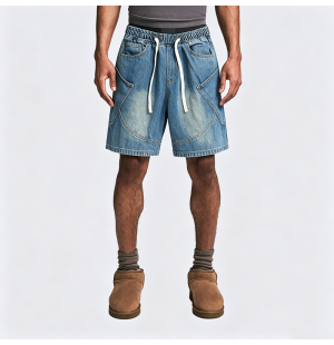 American Retro Denim Shorts Loose Straight Leg Wide Cropped Pants