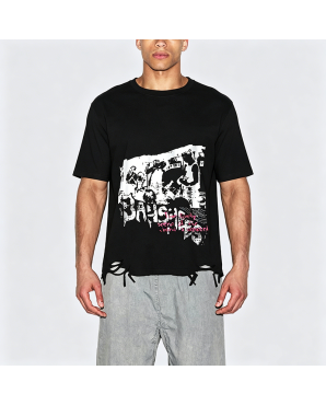 Rock Band Design Distressed Short Sleeve T-Shirt