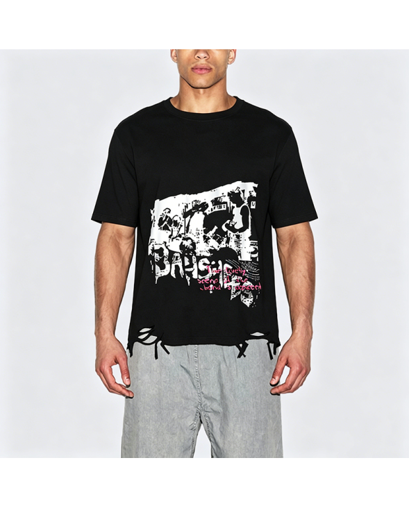 Rock Band Design Distressed Short Sleeve T-Shirt