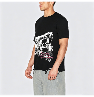 Rock Band Design Distressed Short Sleeve T-Shirt