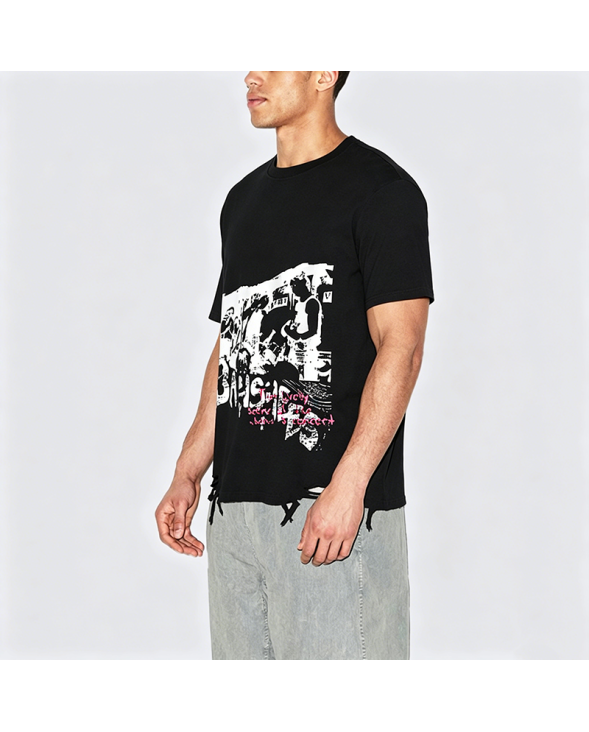 Rock Band Design Distressed Short Sleeve T-Shirt