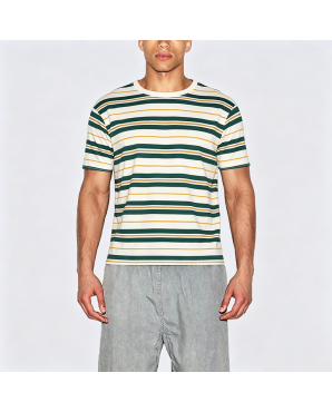 Summer Color-Block Striped Cotton Crew Neck Short Sleeve T-Shirt