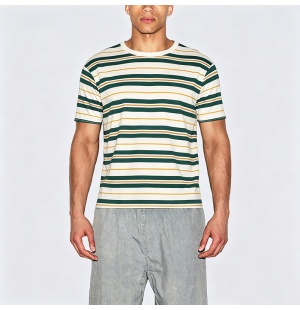 Summer Color-Block Striped Cotton Crew Neck Short Sleeve T-Shirt
