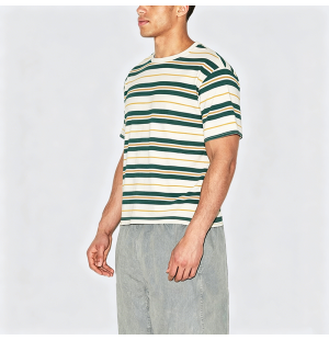 Summer Color-Block Striped Cotton Crew Neck Short Sleeve T-Shirt