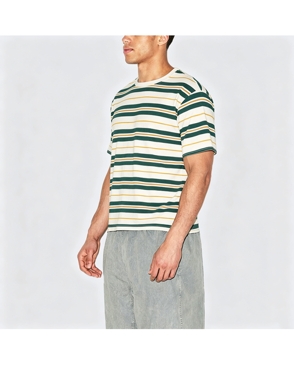 Summer Color-Block Striped Cotton Crew Neck Short Sleeve T-Shirt