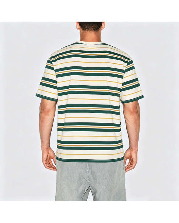 Summer Color-Block Striped Cotton Crew Neck Short Sleeve T-Shirt