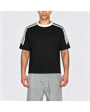 Cotton Zip-Front Striped Short-Sleeve T-Shirt